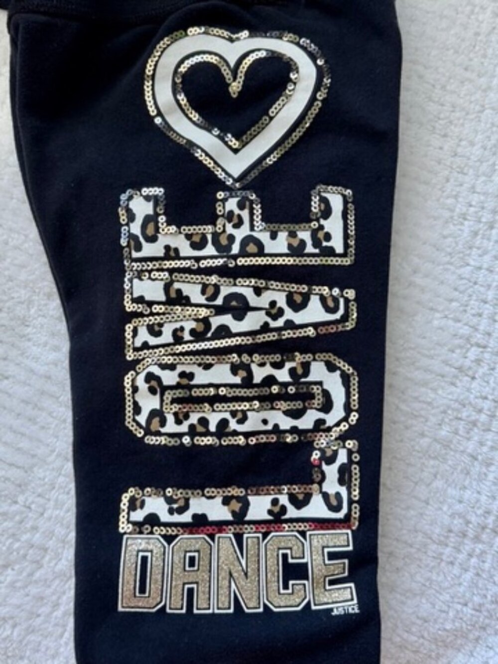 Justice LOVE DANCE Joggers Girls 6 Black Sequins Leopard Glitter Glam Tie Waist - Picture 5 of 14